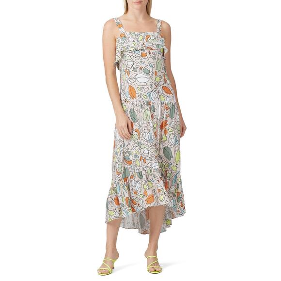 Slate & Willow Cream Floral Printed Sleeveless Square Neck Peasant Dress Size 10 - Picture 1 of 7